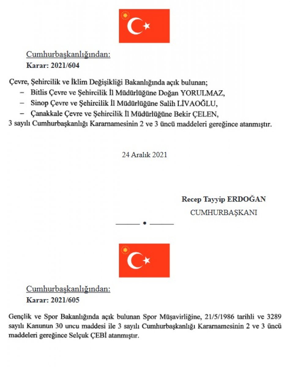 Cumhurbaşkanı Erdoğan dan bakanlık ve kurumlara atamalar #2
