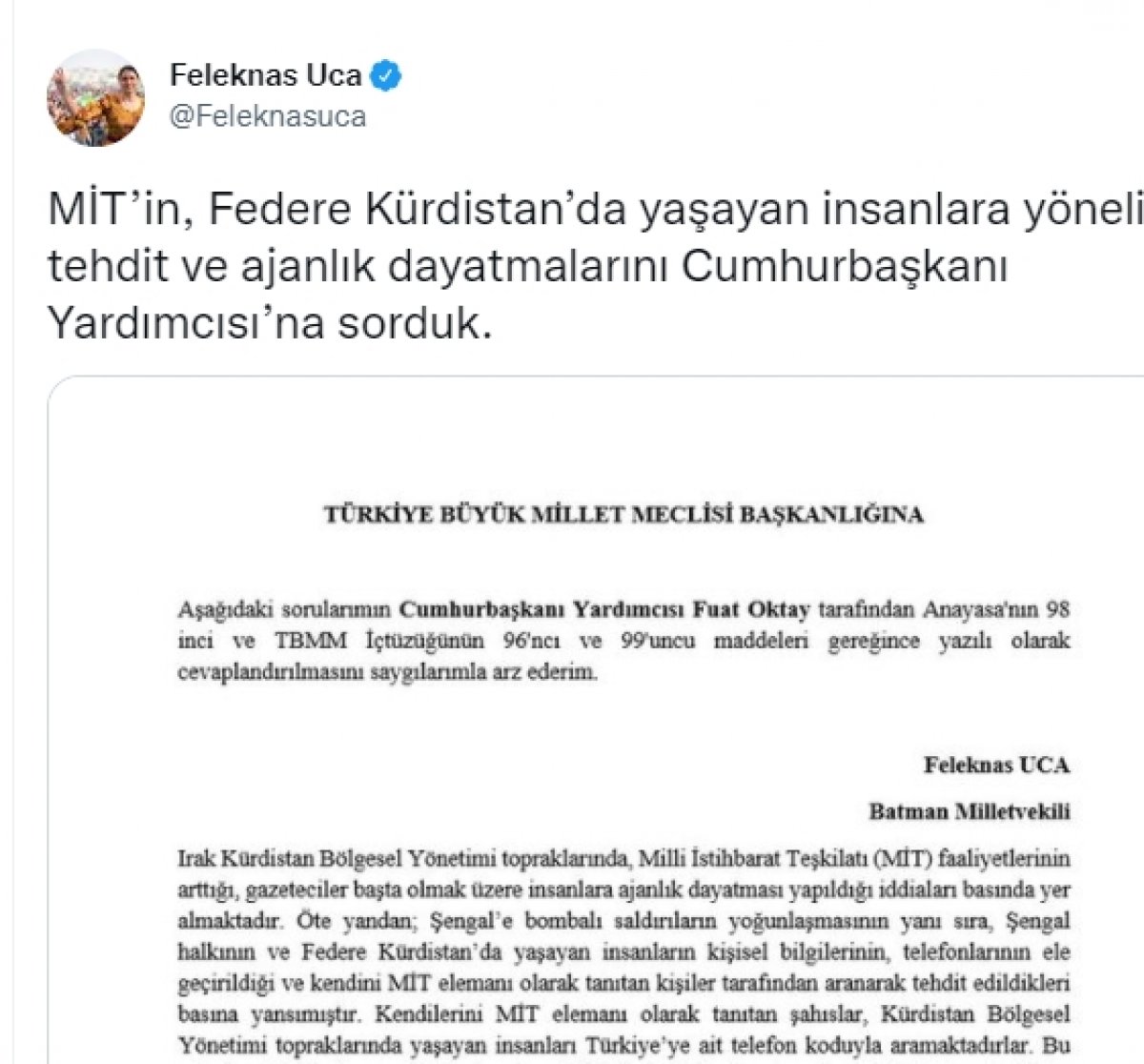 HDP den Meclis e MİT hakkında soru önergesi #1