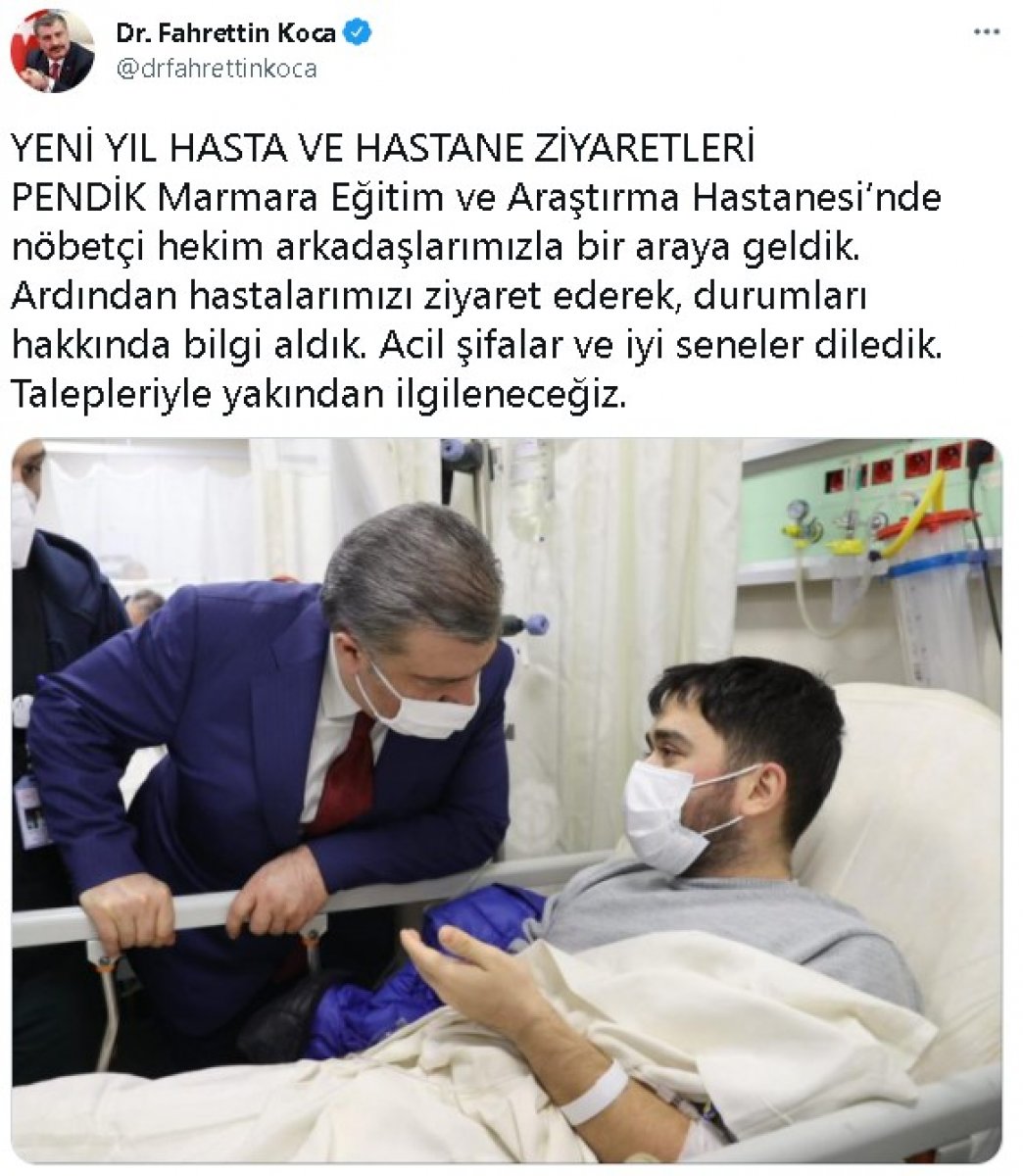 Sağlık Bakanı Fahrettin Koca, yılbaşı gecesinin hastanede geçirnleri ziyaret etti #2