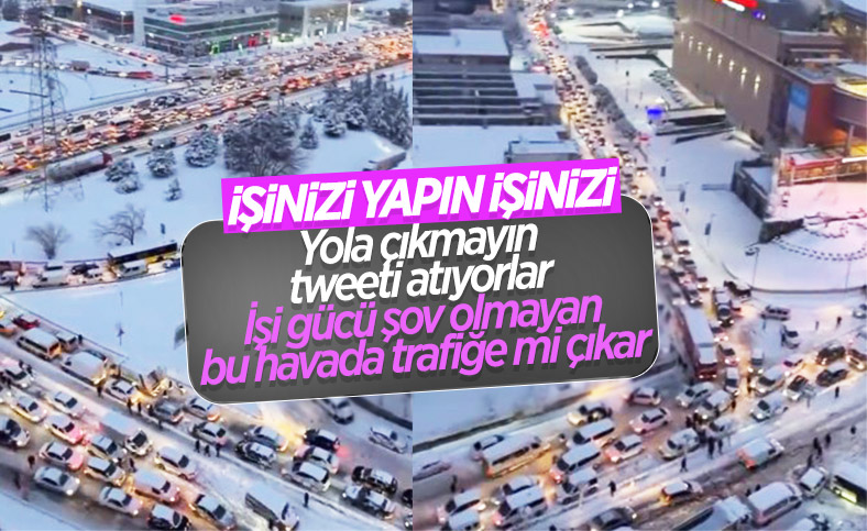 İstanbul'da kar trafiği havadan görüntülendi