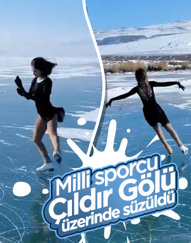 Milli sporcu İklim Şentunalı, Çıldır Gölü üstünde buz pateni yaptı