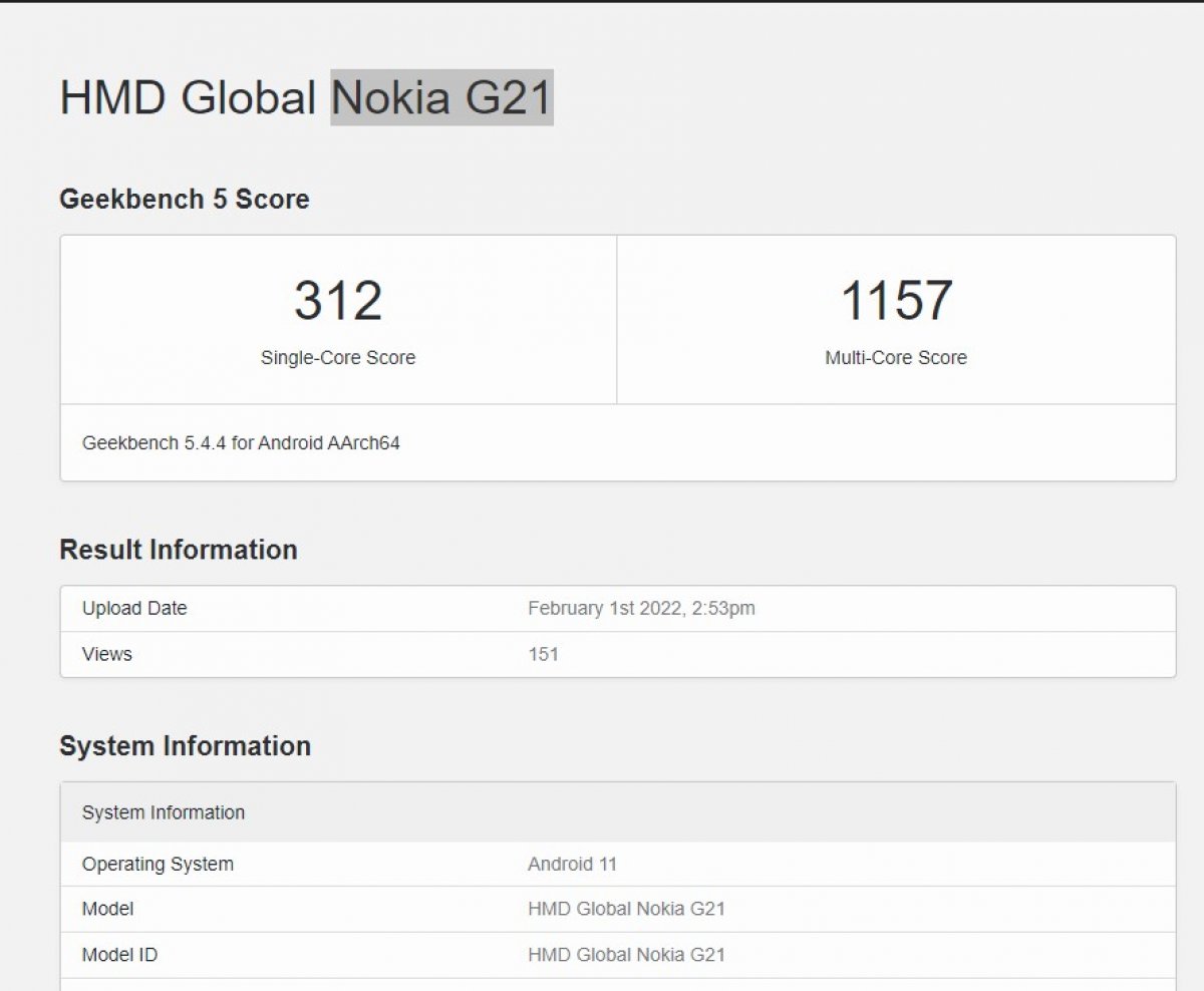 geekbench nokia g21