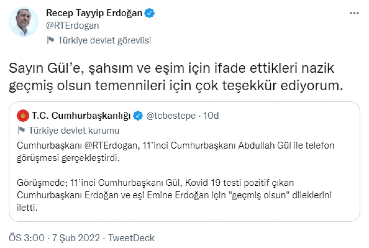 Abdullah Gül den Cumhurbaşkanı Erdoğan a geçmiş olsun telefonu #1