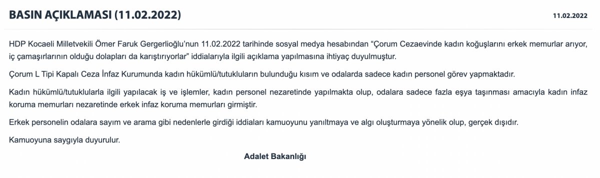 Adalet Bakanlığı, HDP li Gergerlioğlu’nun iddialarını yalanladı #1