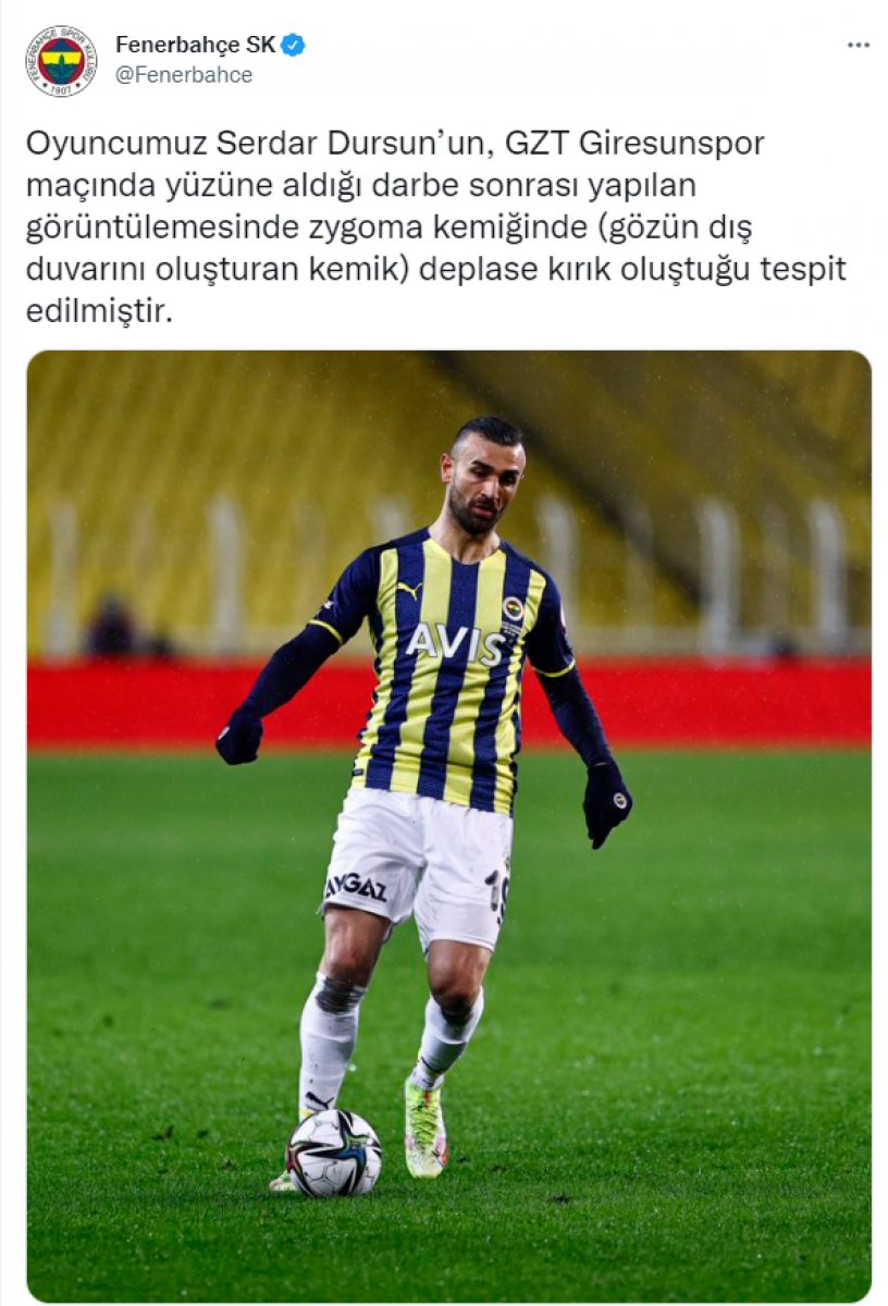 Fenerbahçe li Serdar Dursun un yüzünde kırık tespit edildi #1