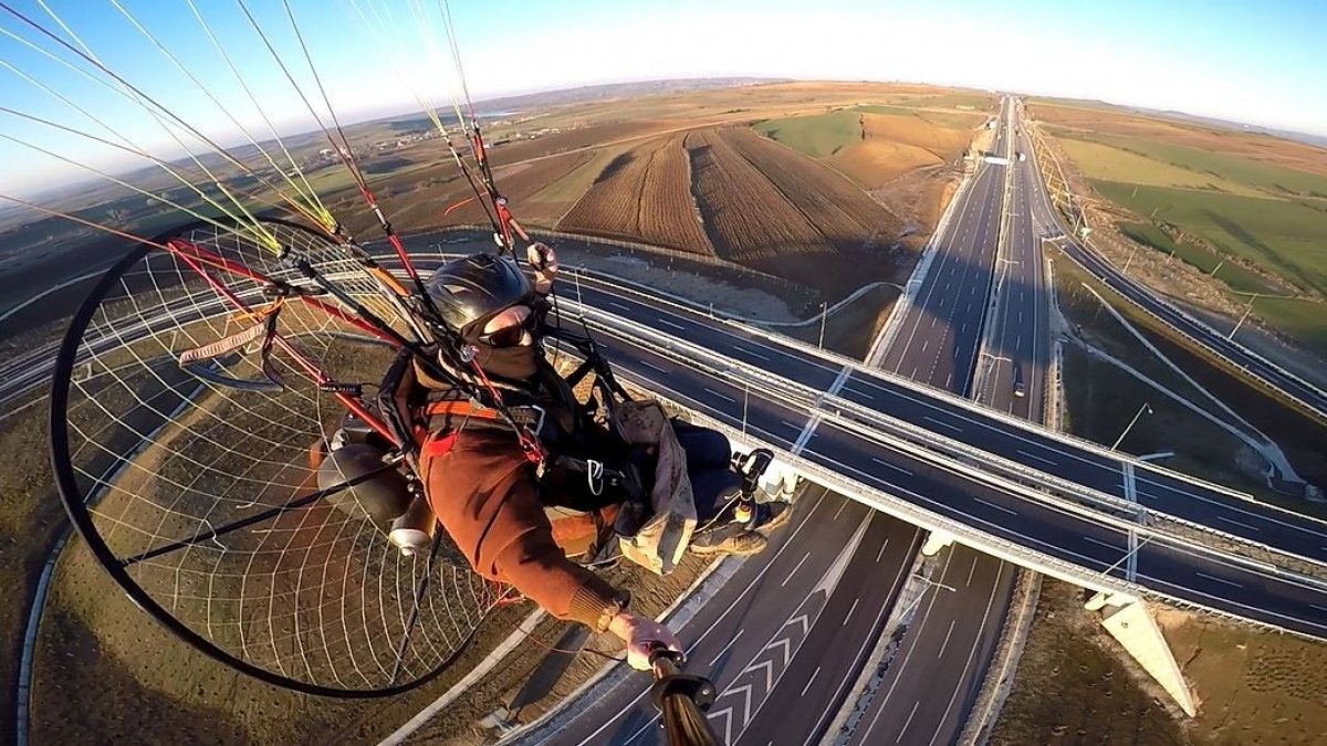 Tekirdağ-Çanakkale Otoyolu, paramotor paraşütle görüntülendi #2