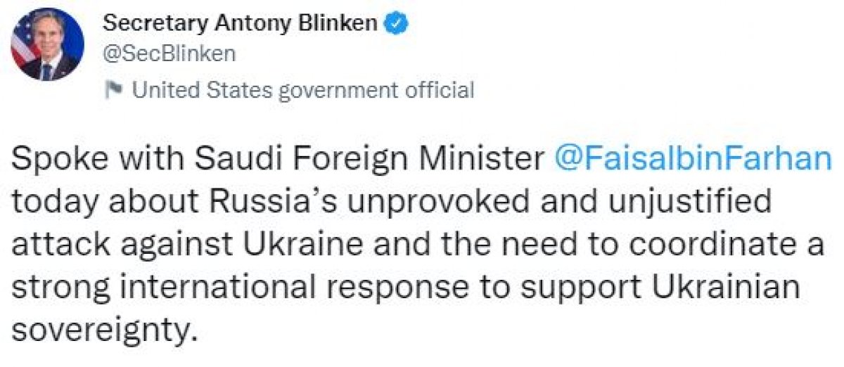 Antony Blinken, Suudi mevkidaşıyla Ukrayna yı görüştü #1