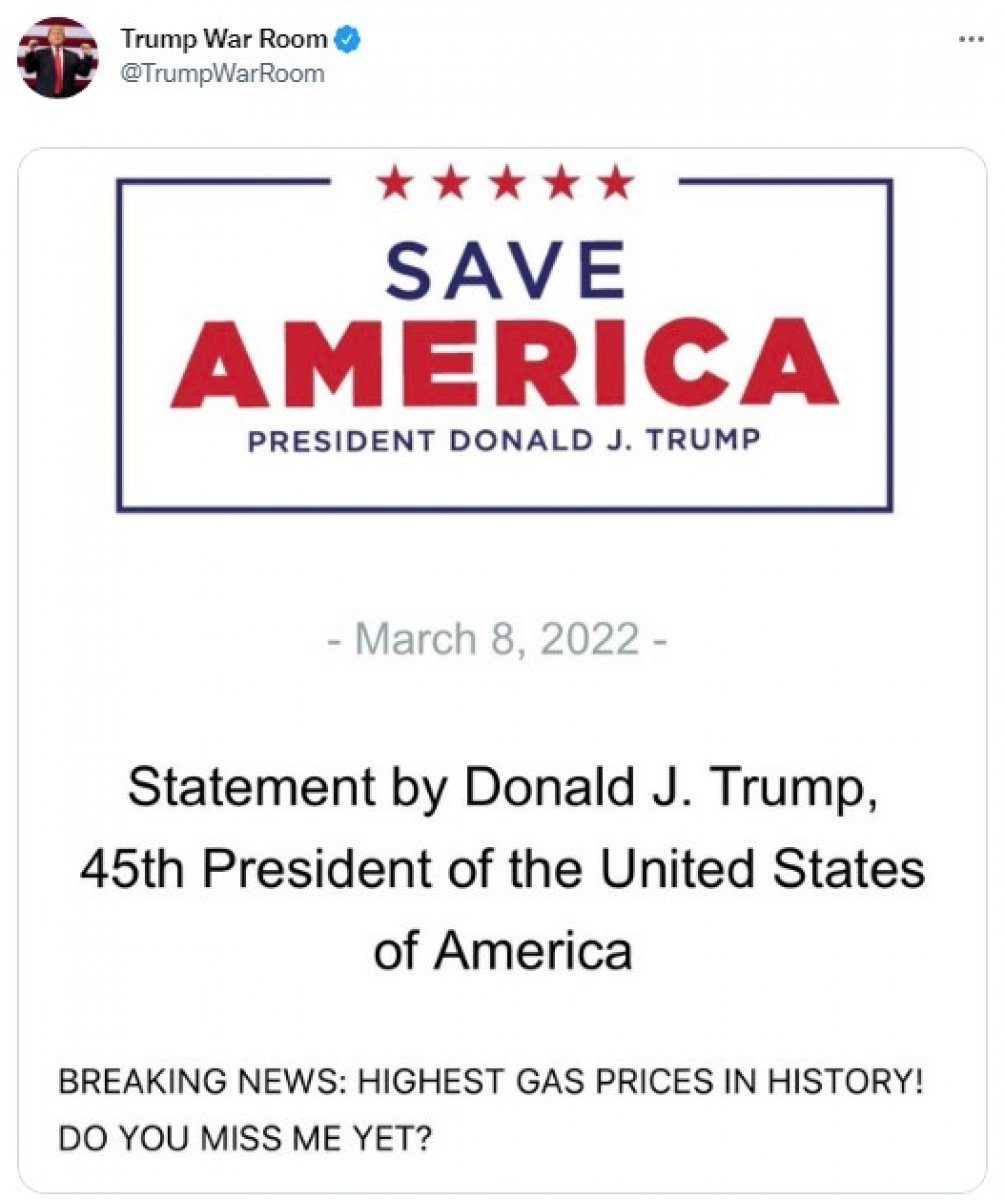 Statement from Trump on rising gas prices in the USA: Don't you miss me yet #1