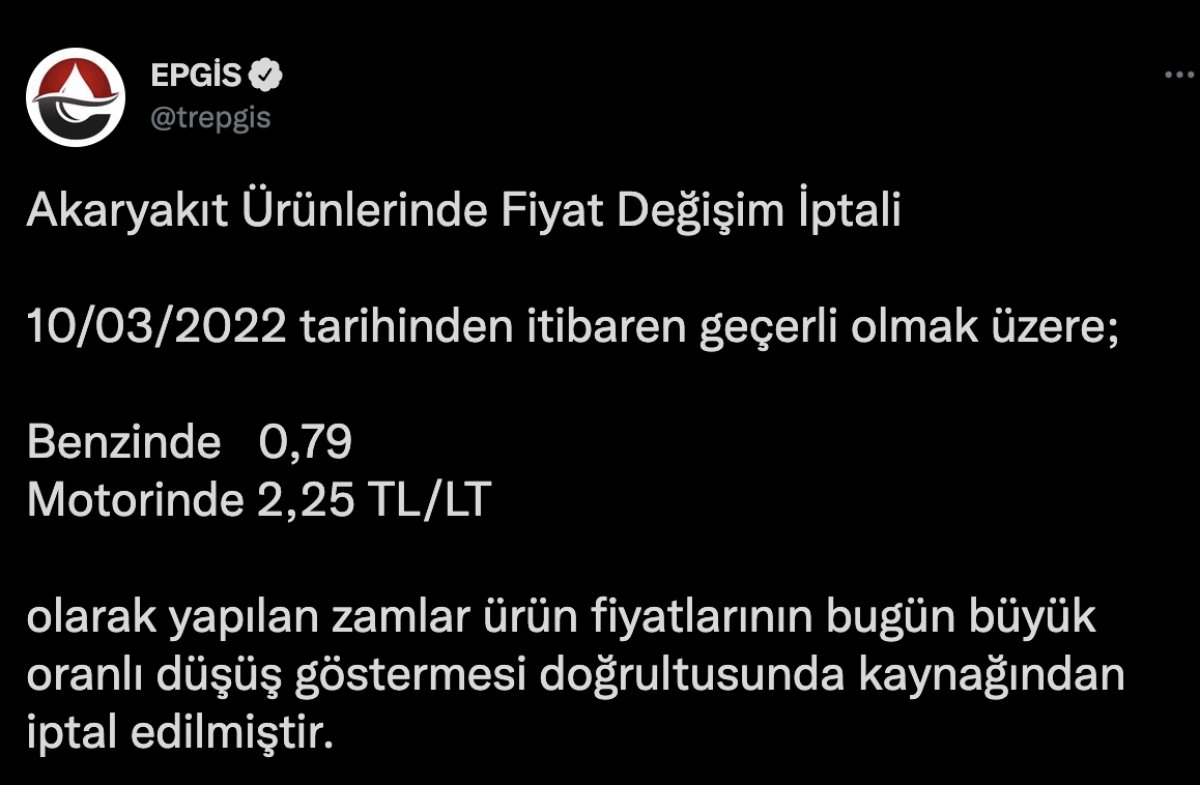 Benzin ve motorine bugün gelen zamlar iptal edildi #1