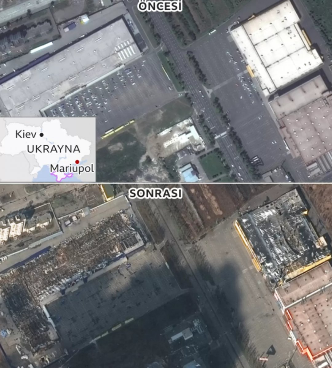 Frames of the extent of destruction in Mariupol #3