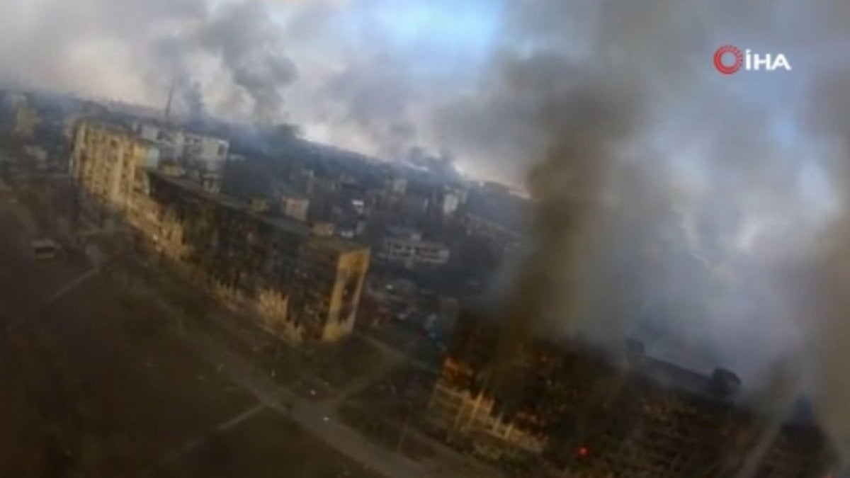 Aerial view of Mariupol hit by Russia