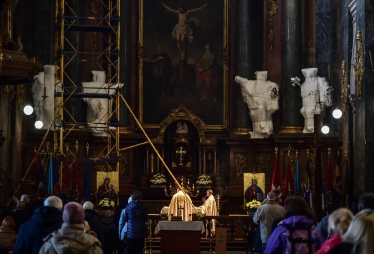 Statues protected in Lviv Catholic Church #2