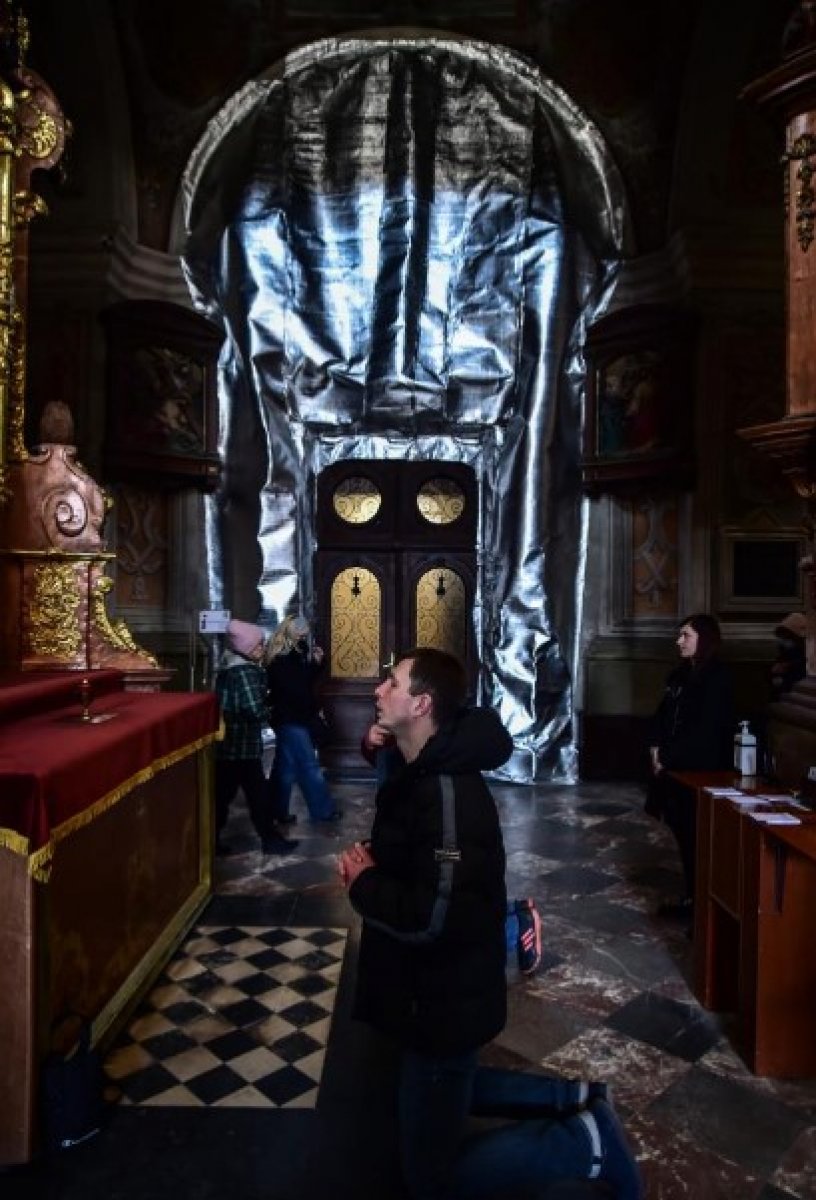 Statues protected in Lviv Catholic Church #4