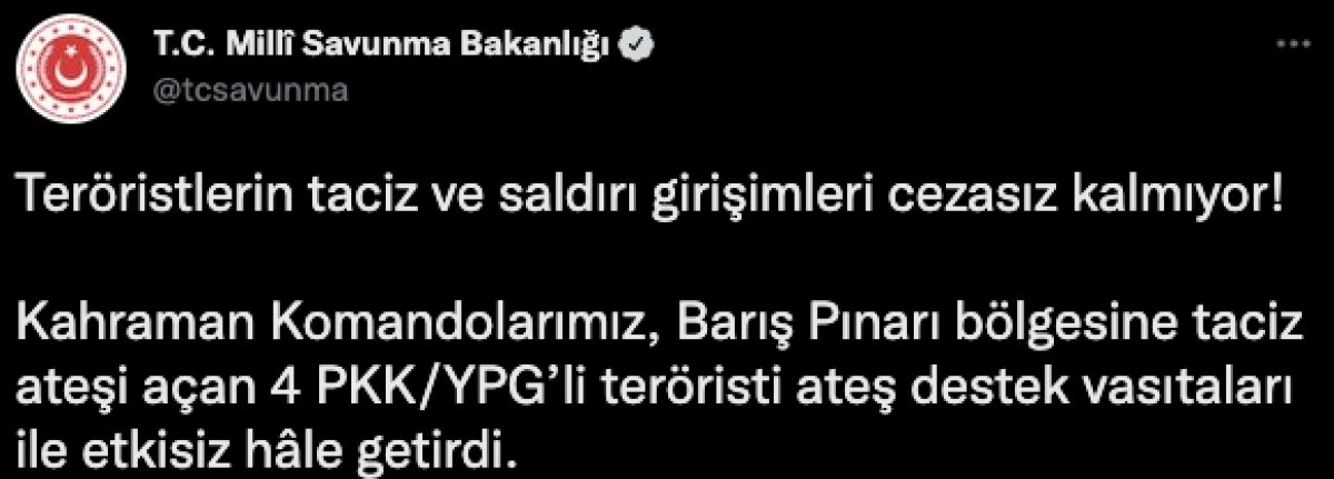 Barış Pınarı bölgesinde 4 terörist öldürüldü #1