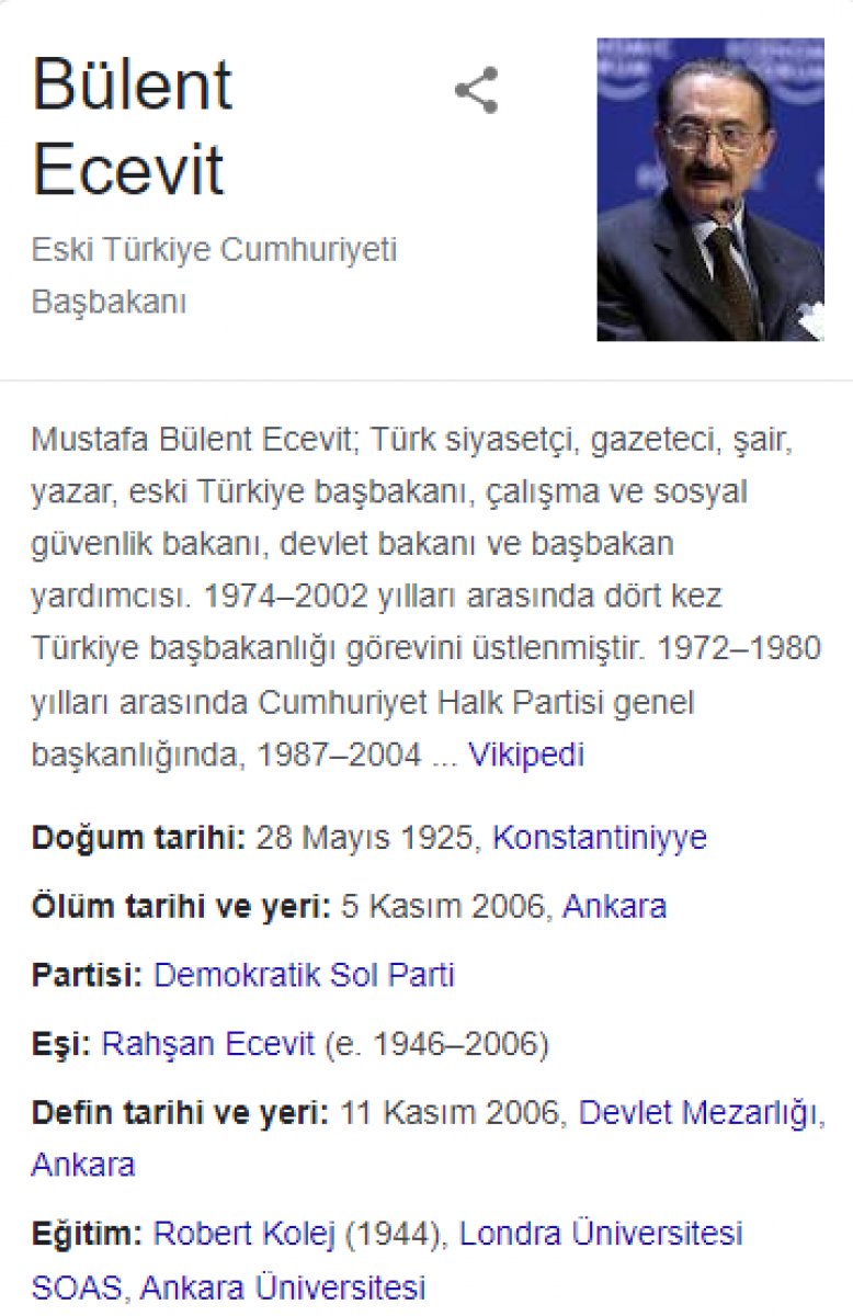 Wikipedia da Bülent Ecevit in doğum yeri Konstantiniyye yapıldı #1