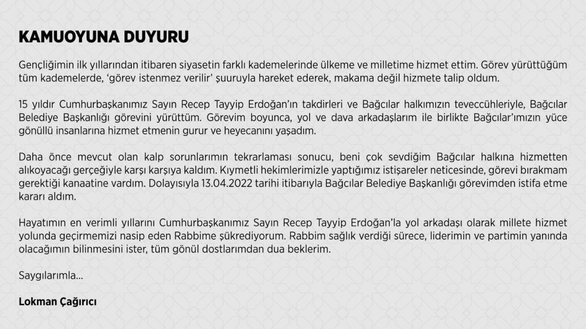 Bağcılar Belediye Başkanı Çağırıcı, görevinden istifa etti #1