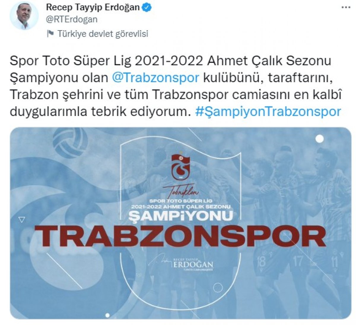 Cumhurbaşkanı Erdoğan dan Trabzonspor a tebrik #1
