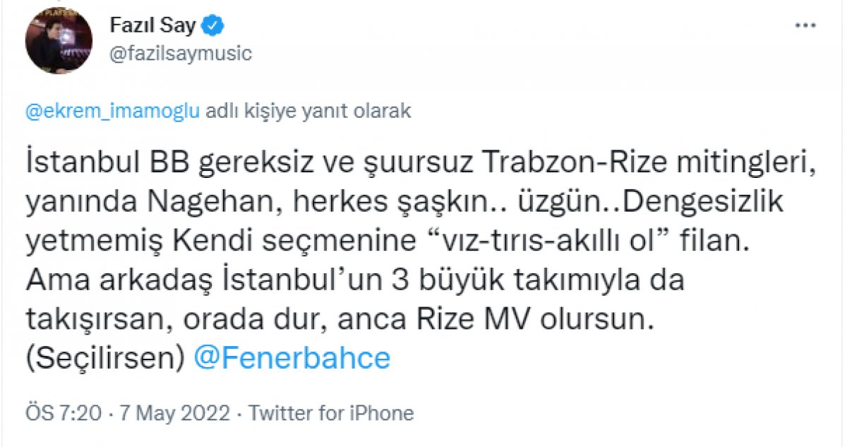 Fazıl Say dan Ekrem İmamoğlu na Fenerbahçe çıkışı #1