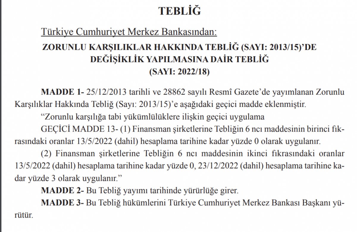 Merkez Bankası'ndan zorunlu karşılık kararı