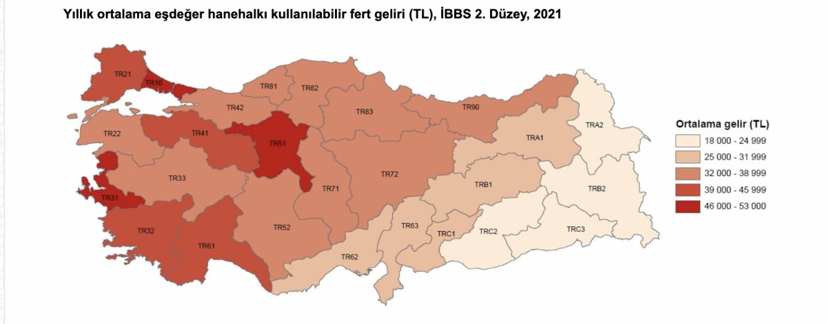Türkiye'nin 2021 gelir haritası