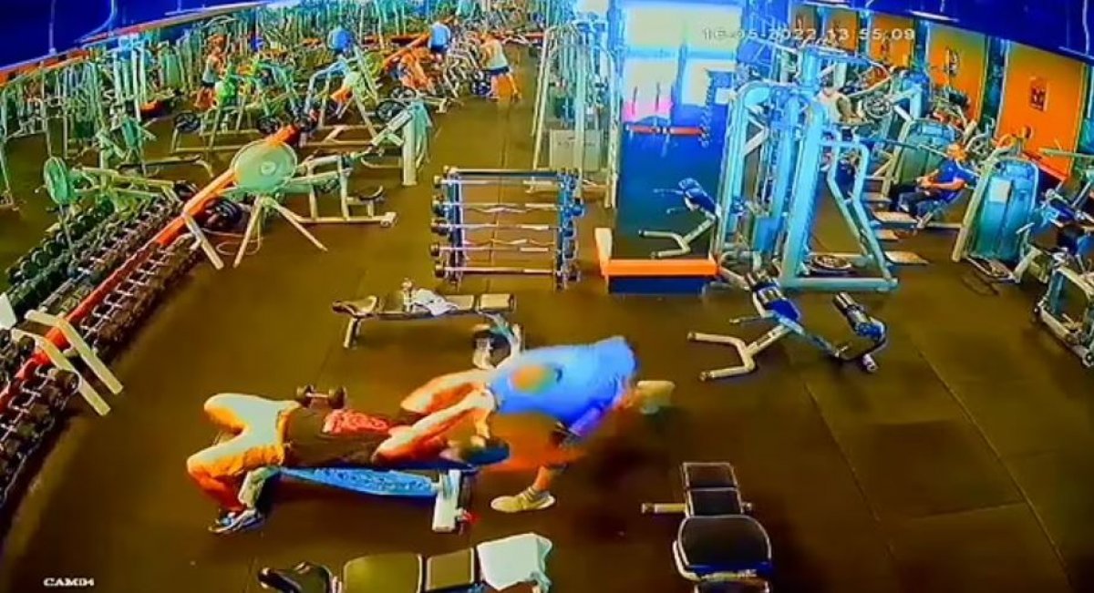 Fight moment at the gym in Thailand #1 on camera