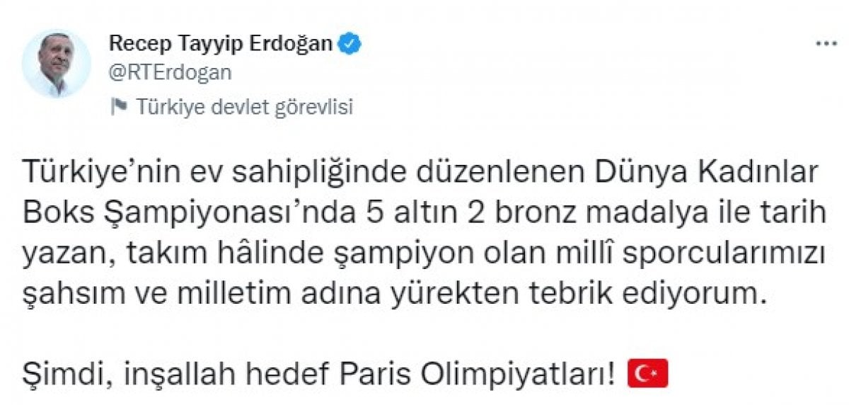 Cumhurbaşkanı Erdoğan dan şampiyon kadın milli boksörlerimize tebrik #1