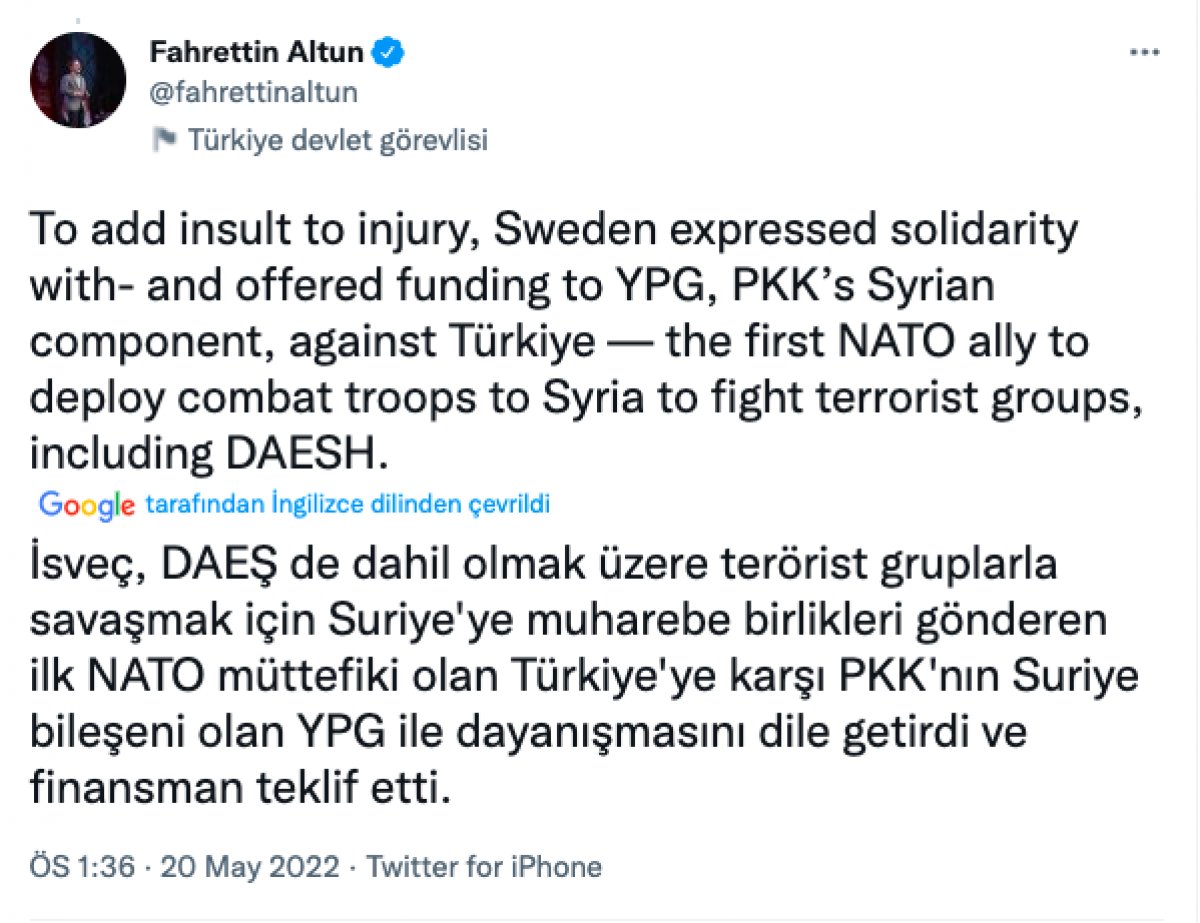 Fahrettin Altun dan İsveç Dışişleri Bakanı na PKK eleştirisi #2