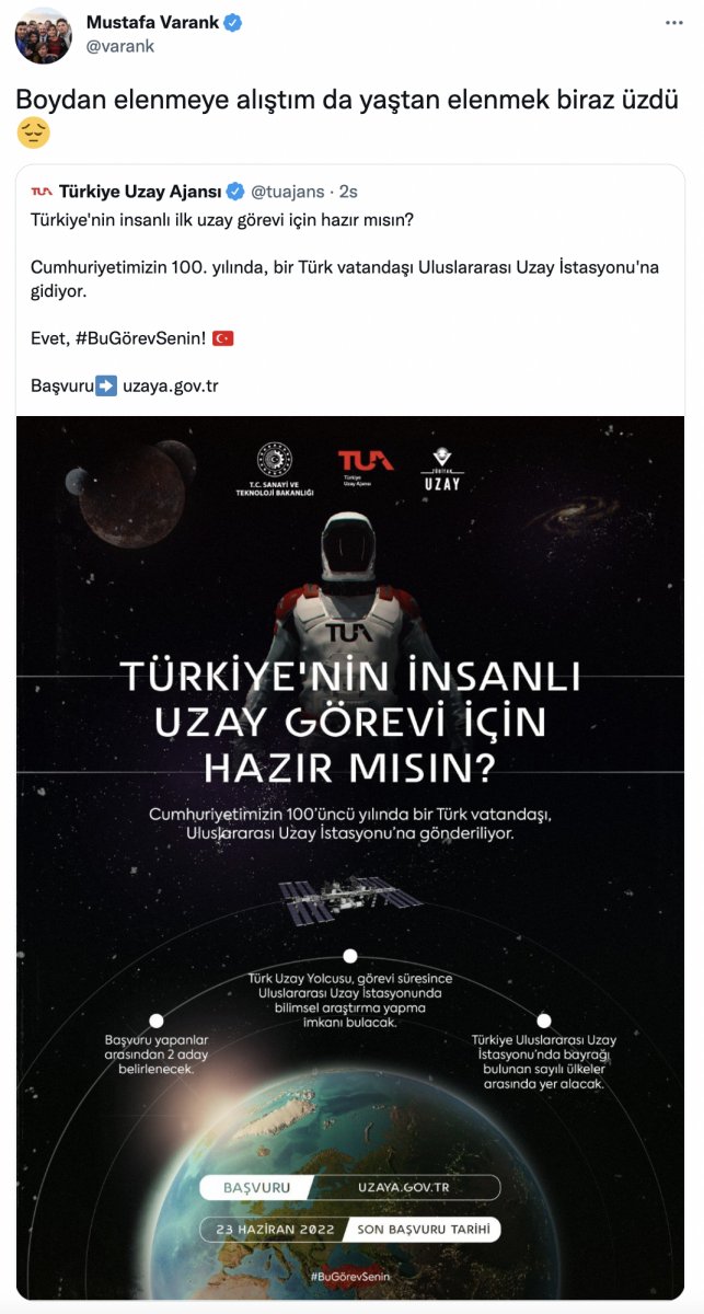 Bakan Varank tan esprili Türkiye Uzay Ajansı paylaşımı #1