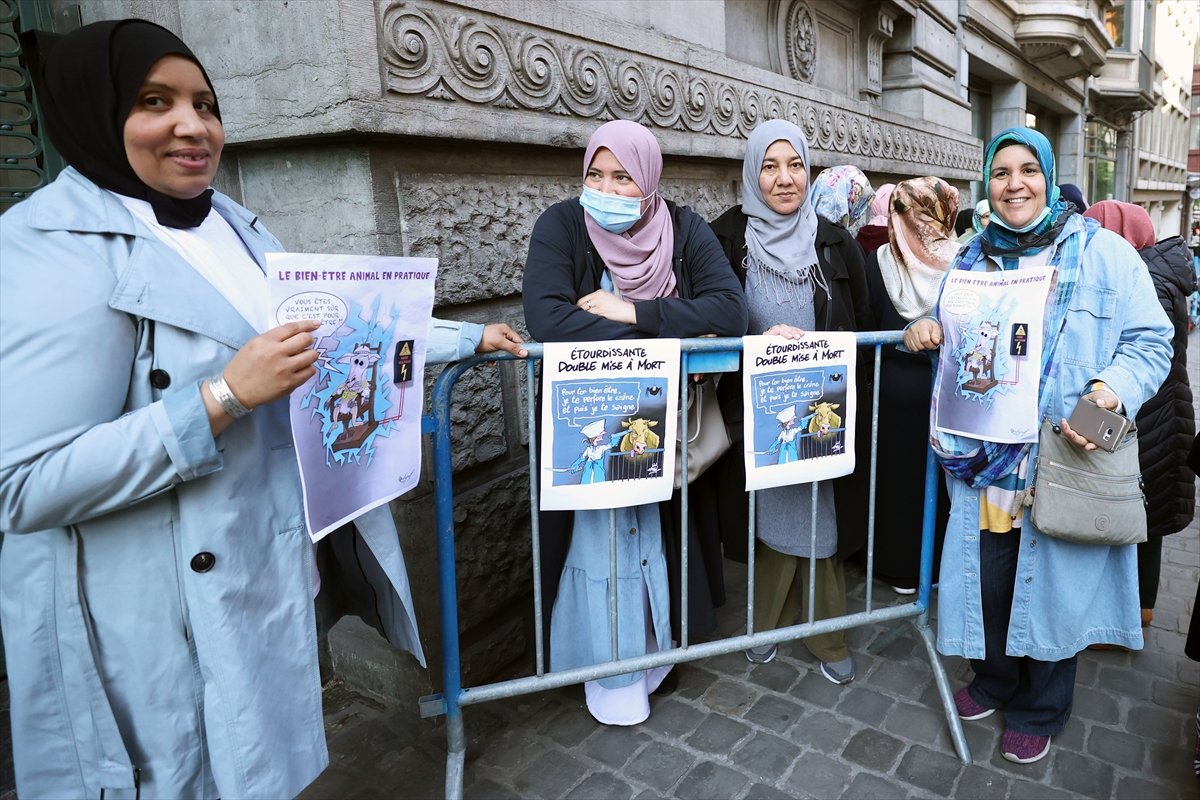 Belçika'da helal kesim yasağına karşı parlamentoya yürüdüler