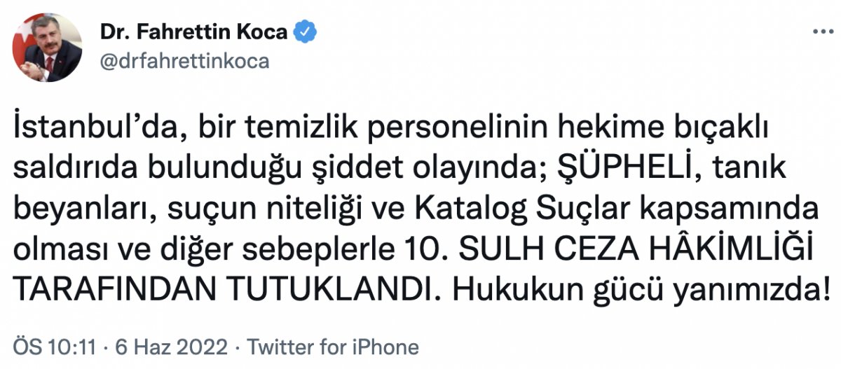 Bakan Koca: İstanbul da doktora bıçaklı saldırının şüphelisi tutuklandı #1