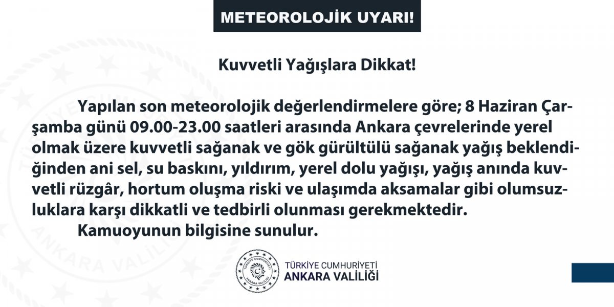 Ankara Valiliği saat vererek uyardı: Kuvvetli yağışlara dikkat  #1