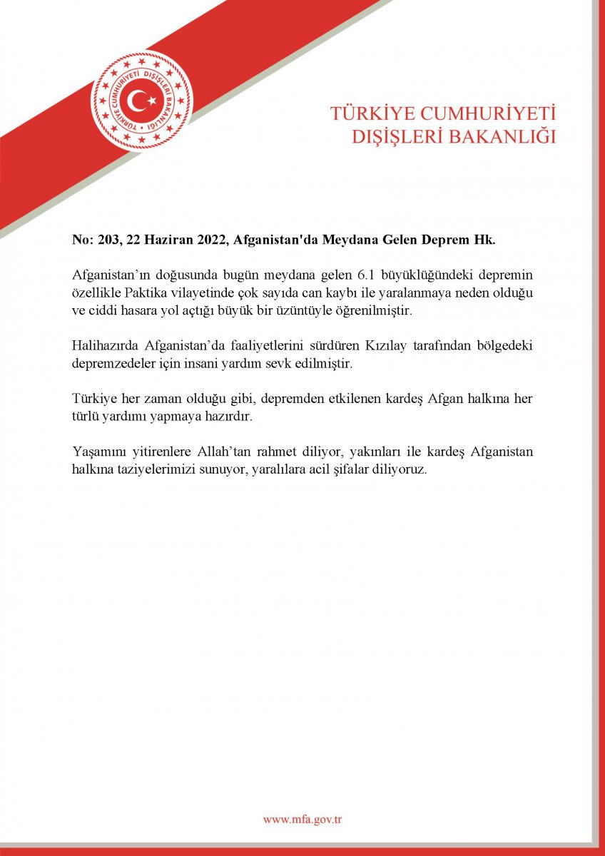 Condolence message from Turkey to Afghanistan #3