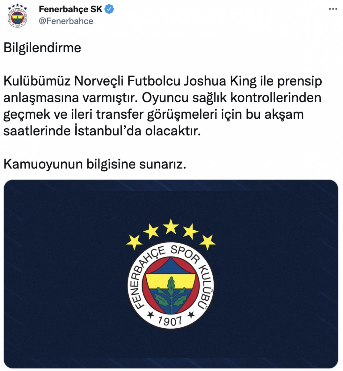 Fenerbahçe, Joshua King i duyurdu #1