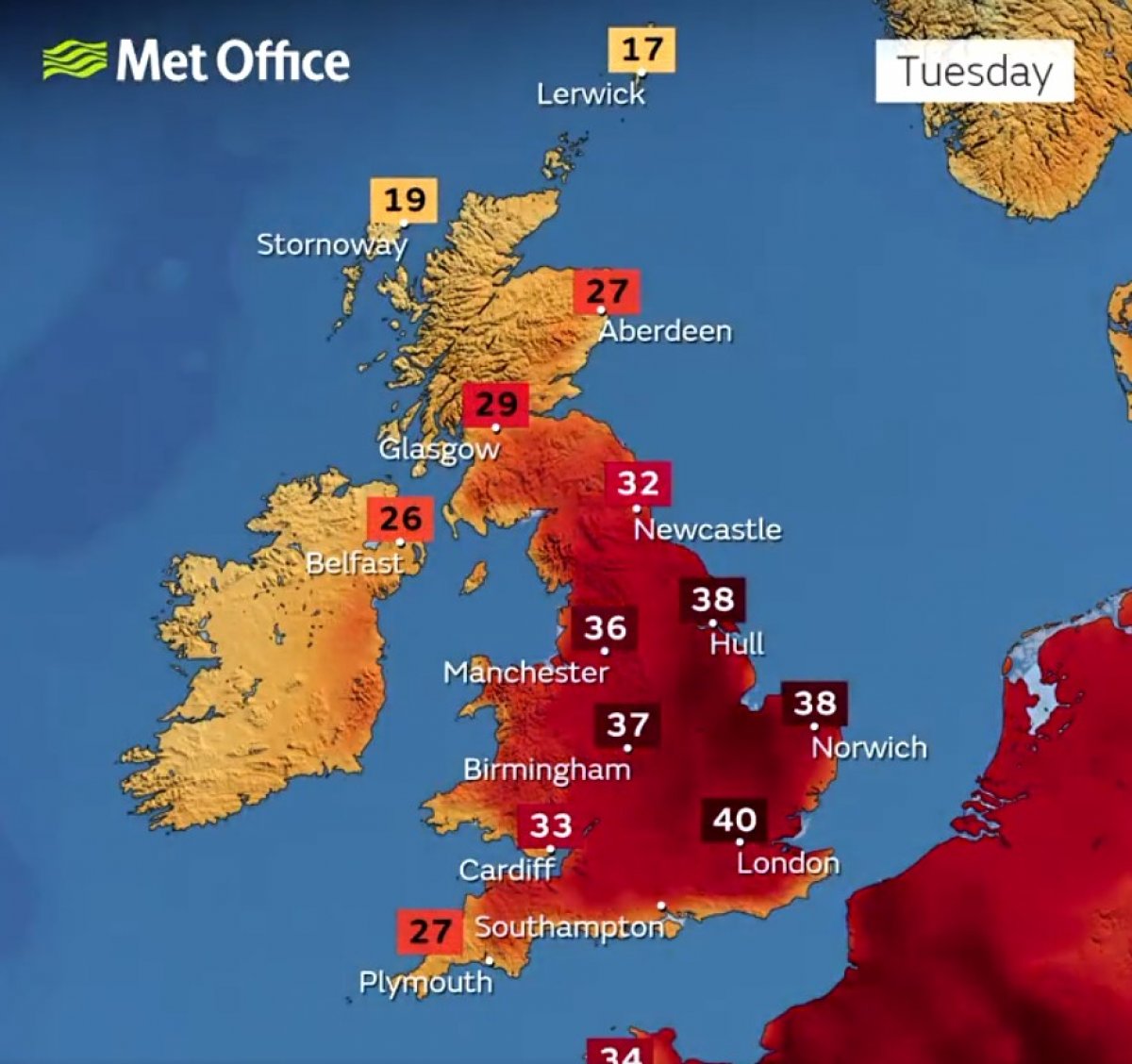 Red alert #1 for rising temperatures from England