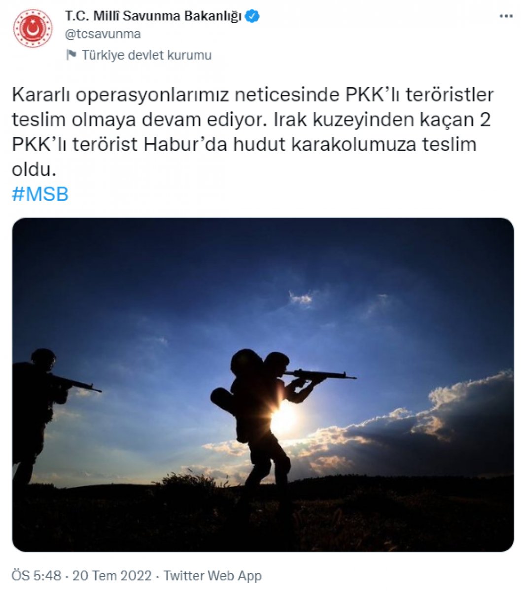MSB: 2 PKK lı terörist hudut karakolumuza teslim oldu #2