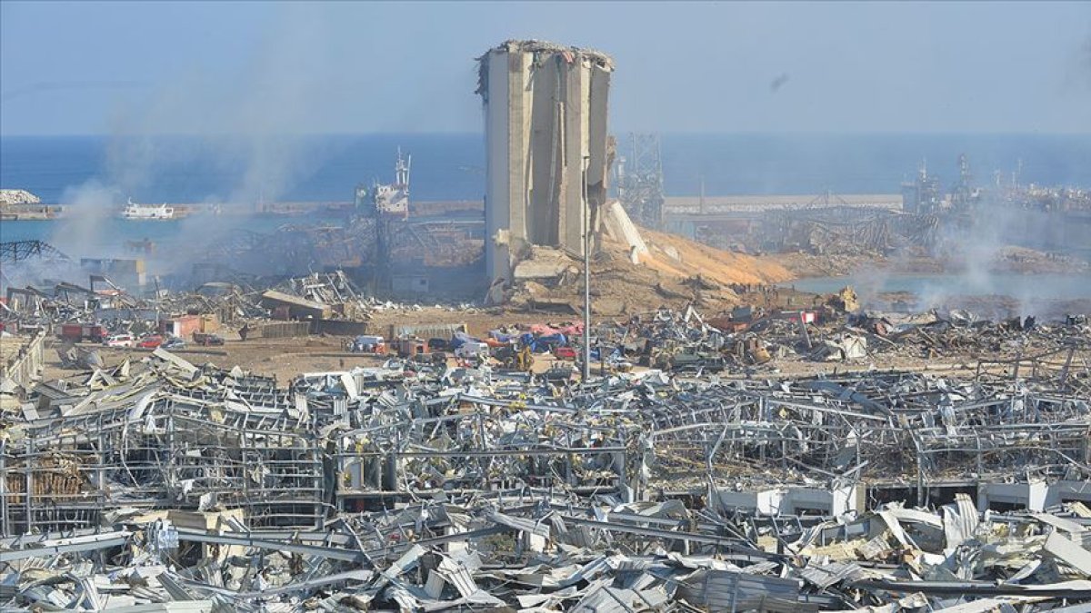 Flames rise from the wreckage of the port explosion in Lebanon 2 years ago