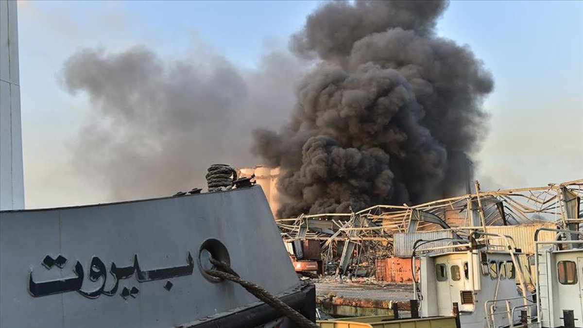 Flames rise from the wreckage of the port explosion in Lebanon 2 years ago #4