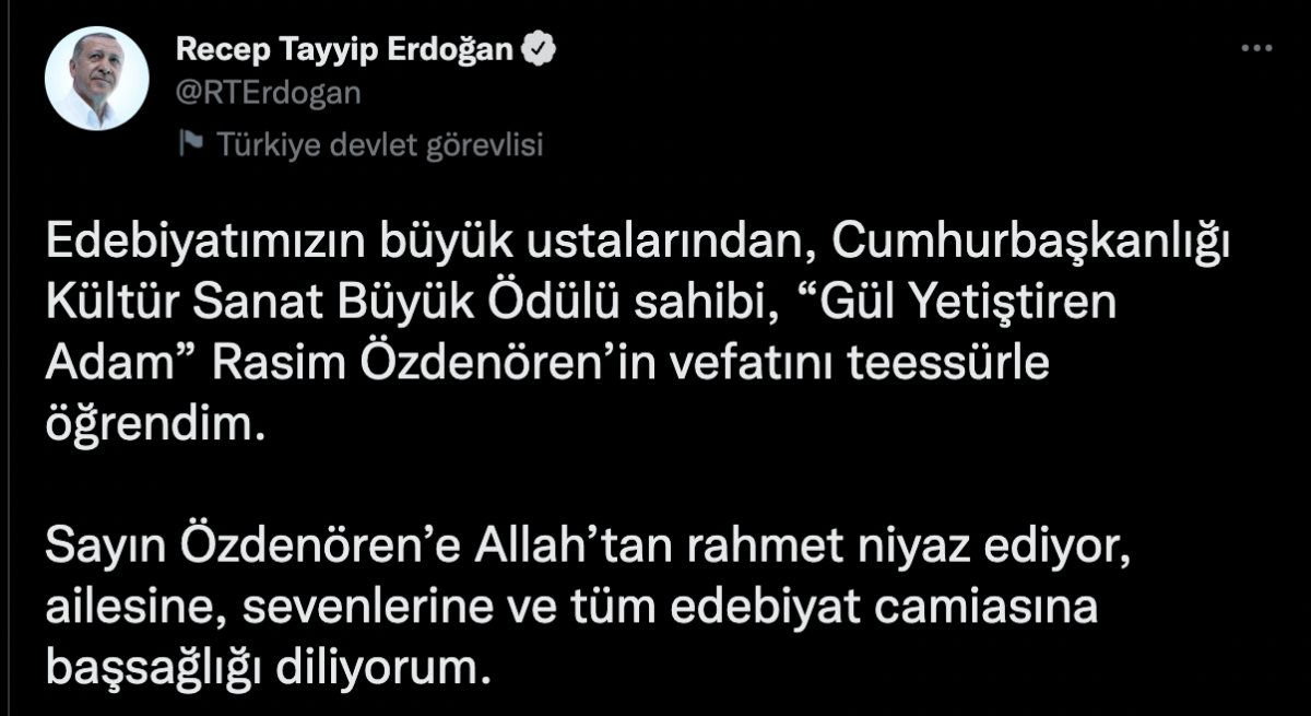 Cumhurbaşkanı Erdoğan dan edebiyatçı Rasim Özdenören için taziye mesajı #2