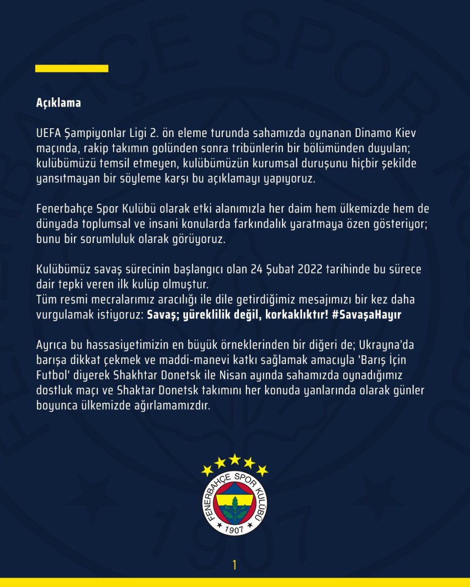 Fenerbahçe den Ukrayna açıklaması #1