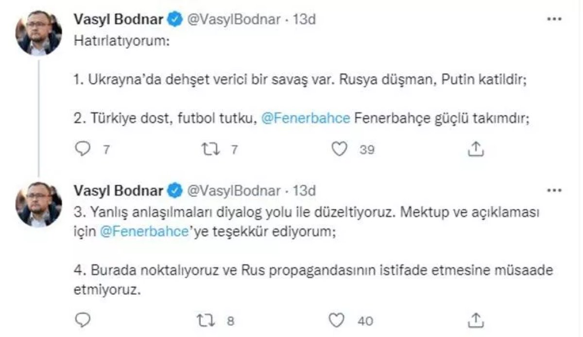 Ukrayna Büyükelçisi Vasyl Bodnar dan Fenerbahçe ye teşekkür #1