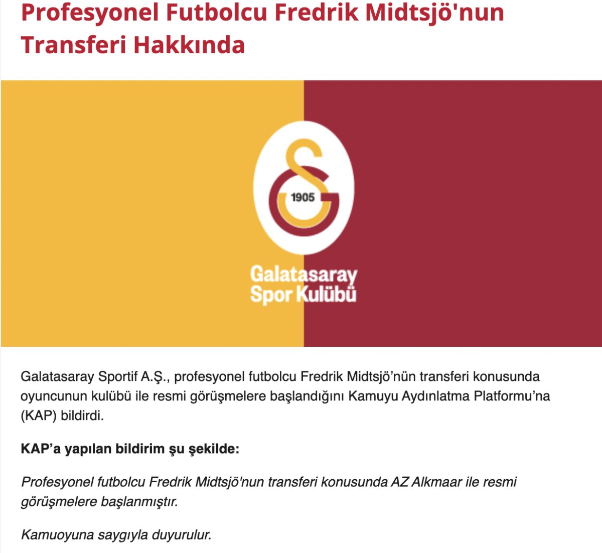 Galatasaray, Fredrik Midtsjö transferini açıkladı #1