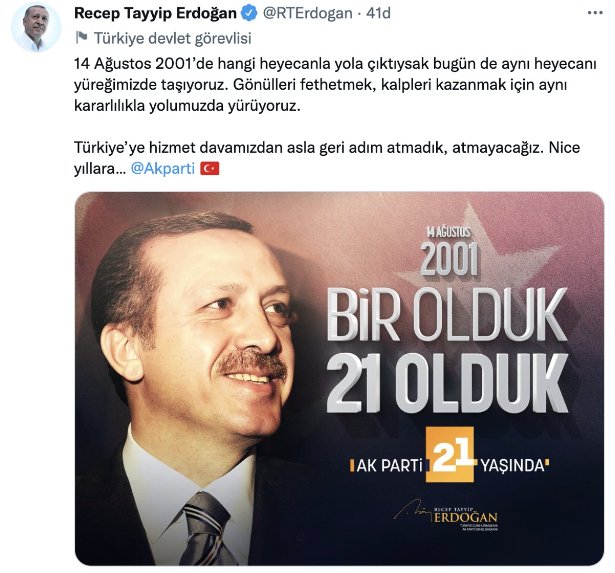 Cumhurbaşkanı Erdoğan dan AK Parti nin kuruluş yıl dönümü mesajı #1