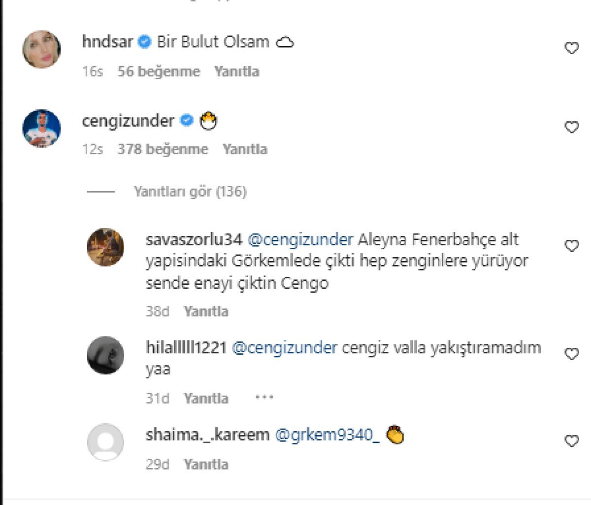 Cengiz Ünder, Aleyna Kalaycıoğlu na yorum yazdı #3