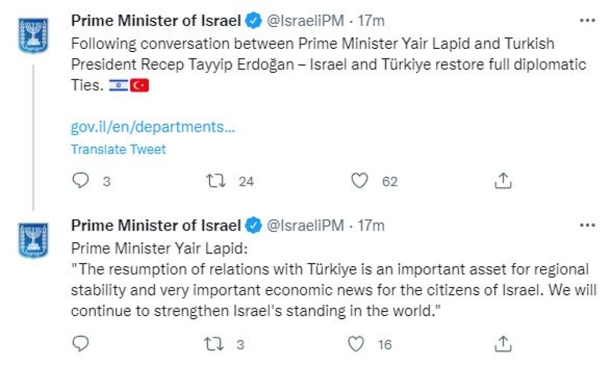 Türkiye ve İsrail, büyükelçi atamaya karar verdi #1
