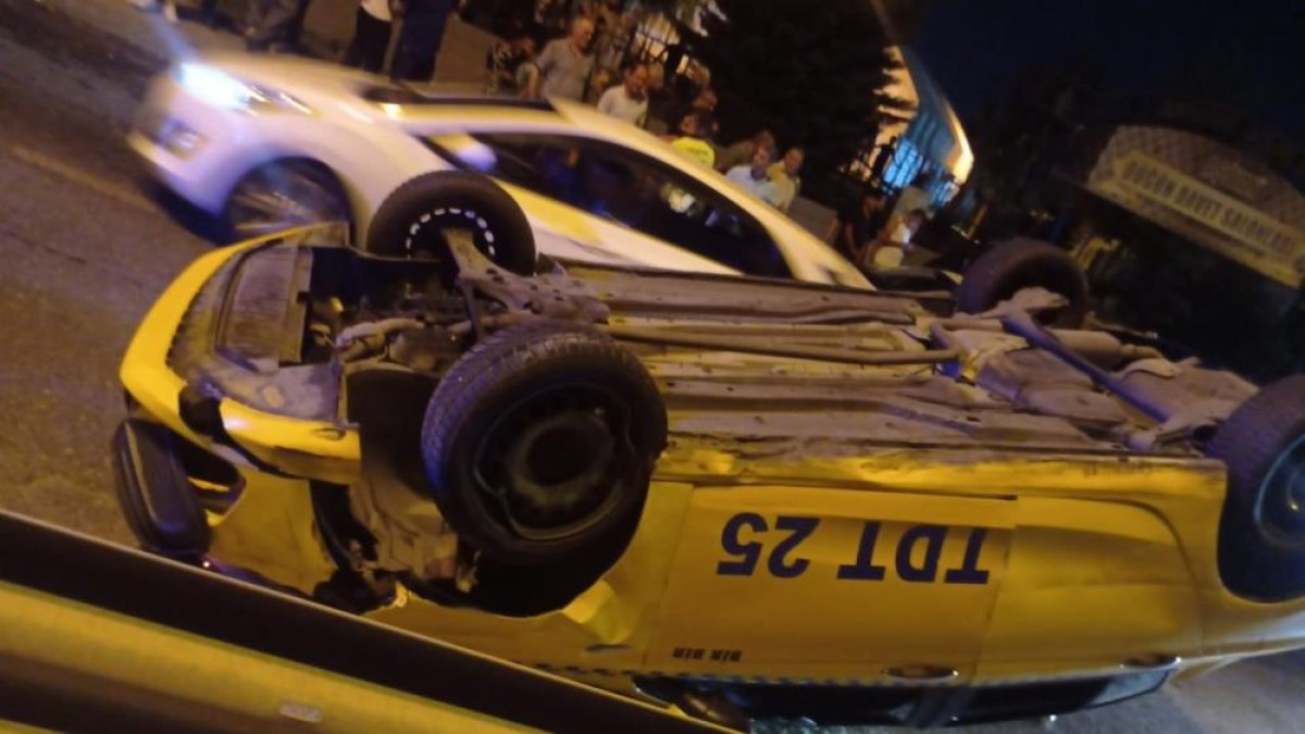 Esenler’de alkollü taksi şoförü kaza yaparak takla attı #1