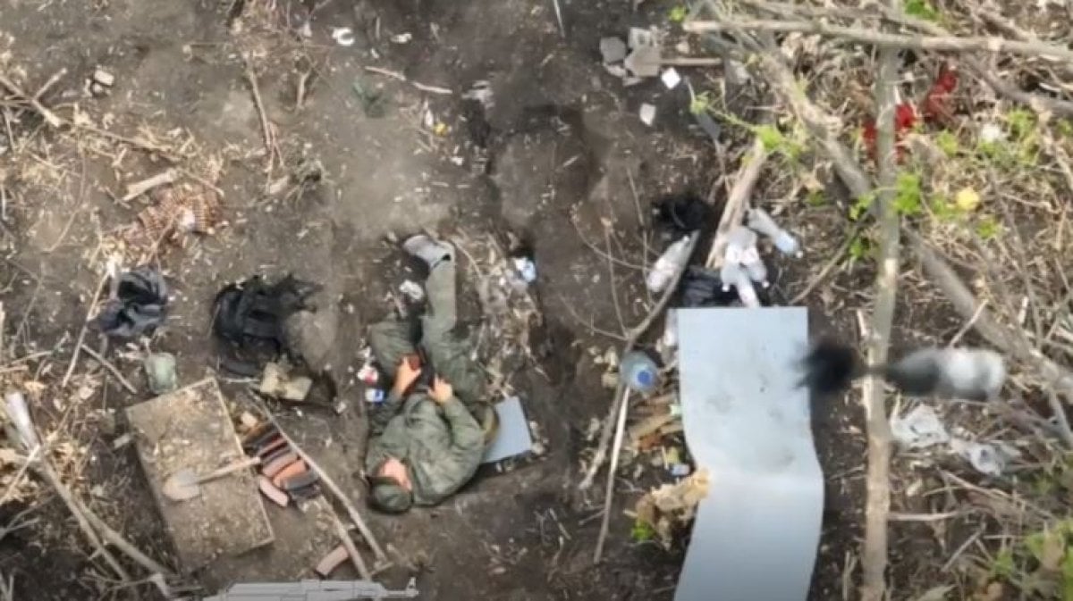 Ukrainian UAV dropped bomb on sleeping Russian soldier #1