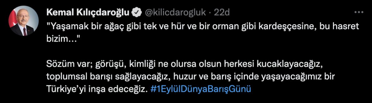 Kemal Kılıçdaroğlu ndan Dünya Barış Günü paylaşımı #1