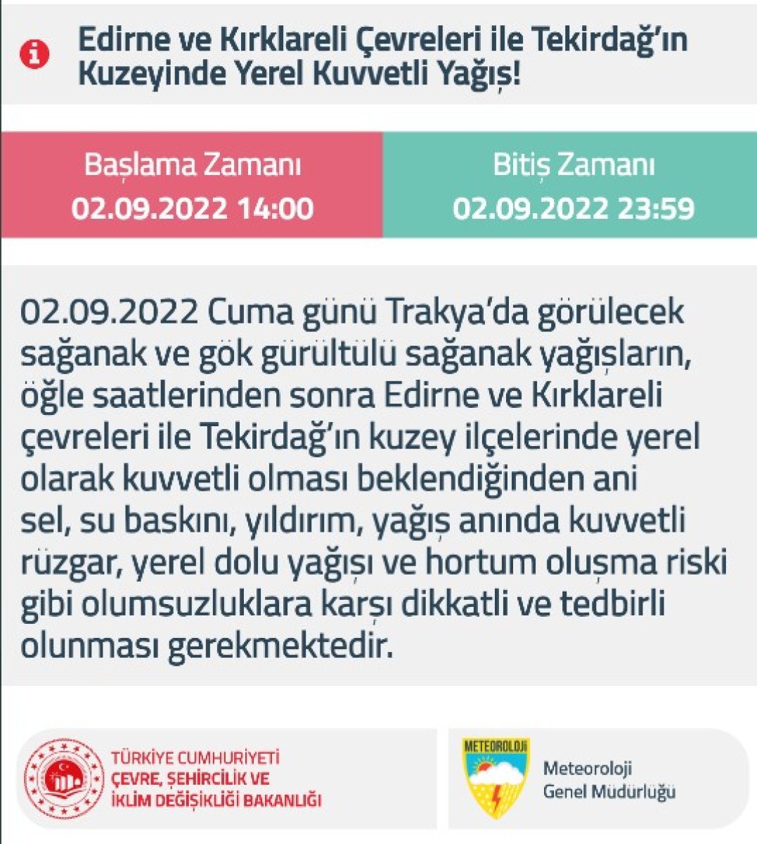 Meteoroloji den Trakya bölgesine sağanak uyarısı #1