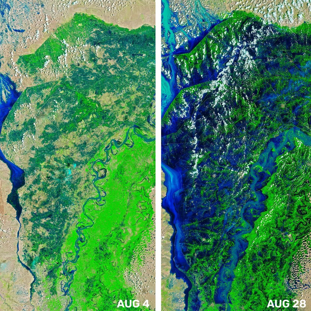 Sular altında kalan Pakistan, uydudan görüntülendi #2