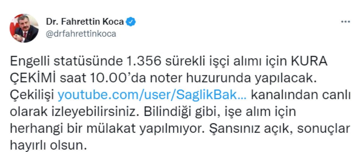 Engelli statüsündeki işçi alımı bugün saat 10.00 da yapılacak  #1